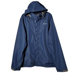 Eddie Bauer Mens Blue Weatheredge Lightweight Hooded Raincoat Jacket 2XL Parka